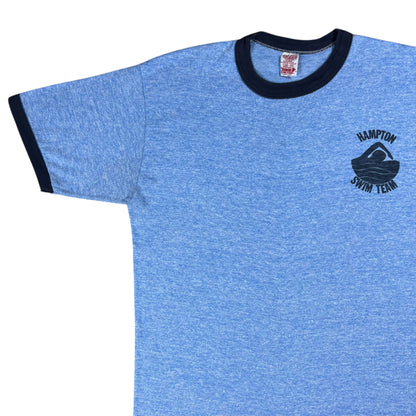 Vintage 1970s Hampton Swim Team Heather blue rayon blend ringer tee (M)