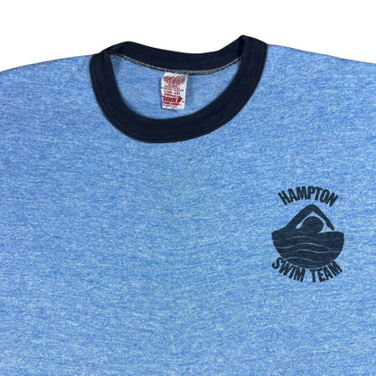 Vintage 1970s Hampton Swim Team Heather blue rayon blend ringer tee (M)