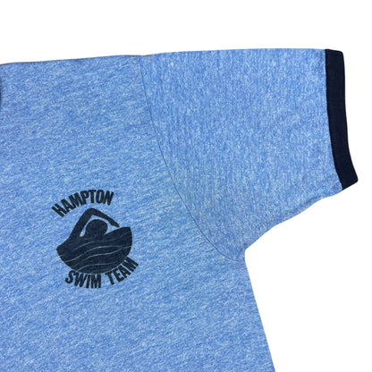 Vintage 1970s Hampton Swim Team Heather blue rayon blend ringer tee (M)