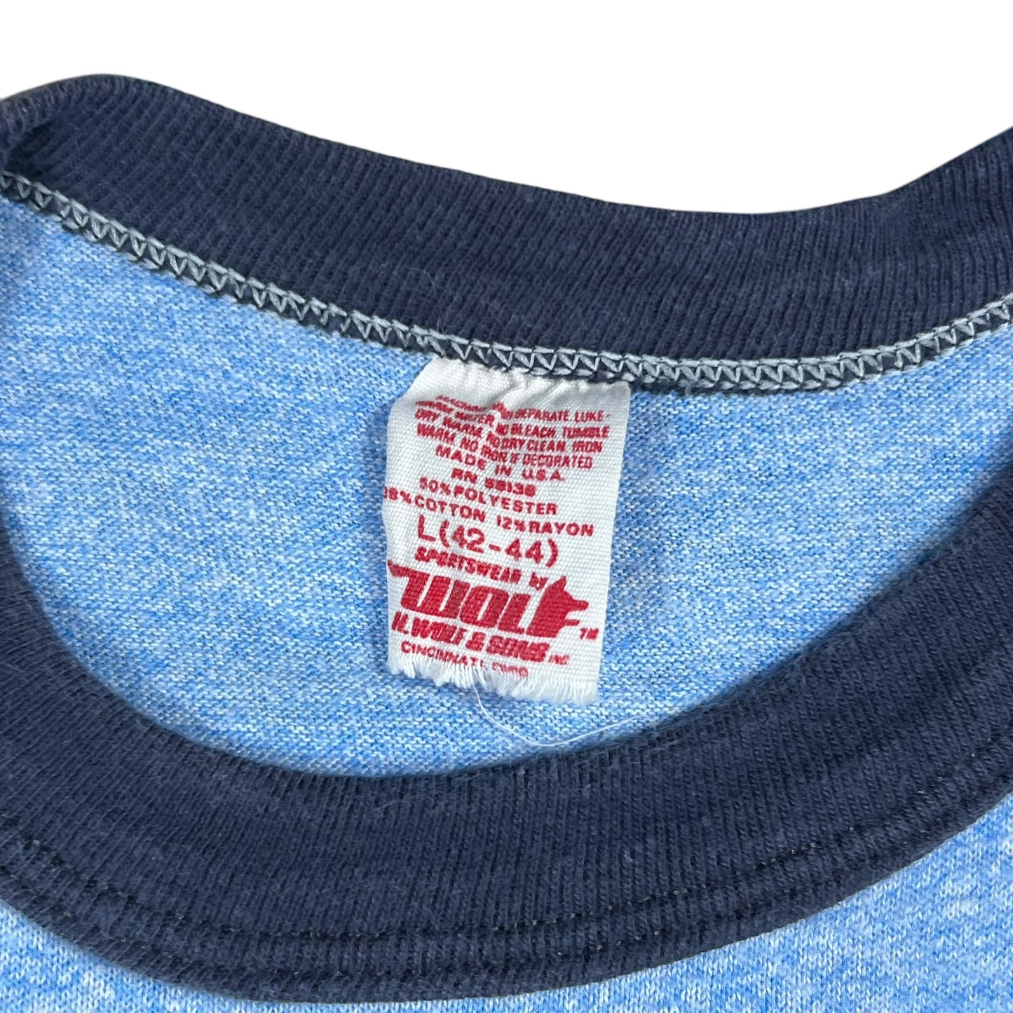 Vintage 1970s Hampton Swim Team Heather blue rayon blend ringer tee (M)