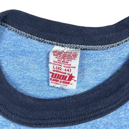 Vintage 1970s Hampton Swim Team Heather blue rayon blend ringer tee (M)