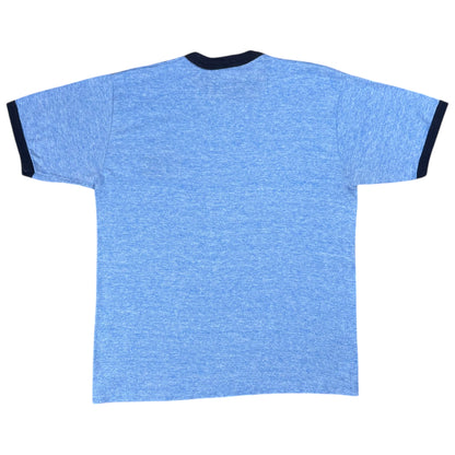 Vintage 1970s Hampton Swim Team Heather blue rayon blend ringer tee (M)