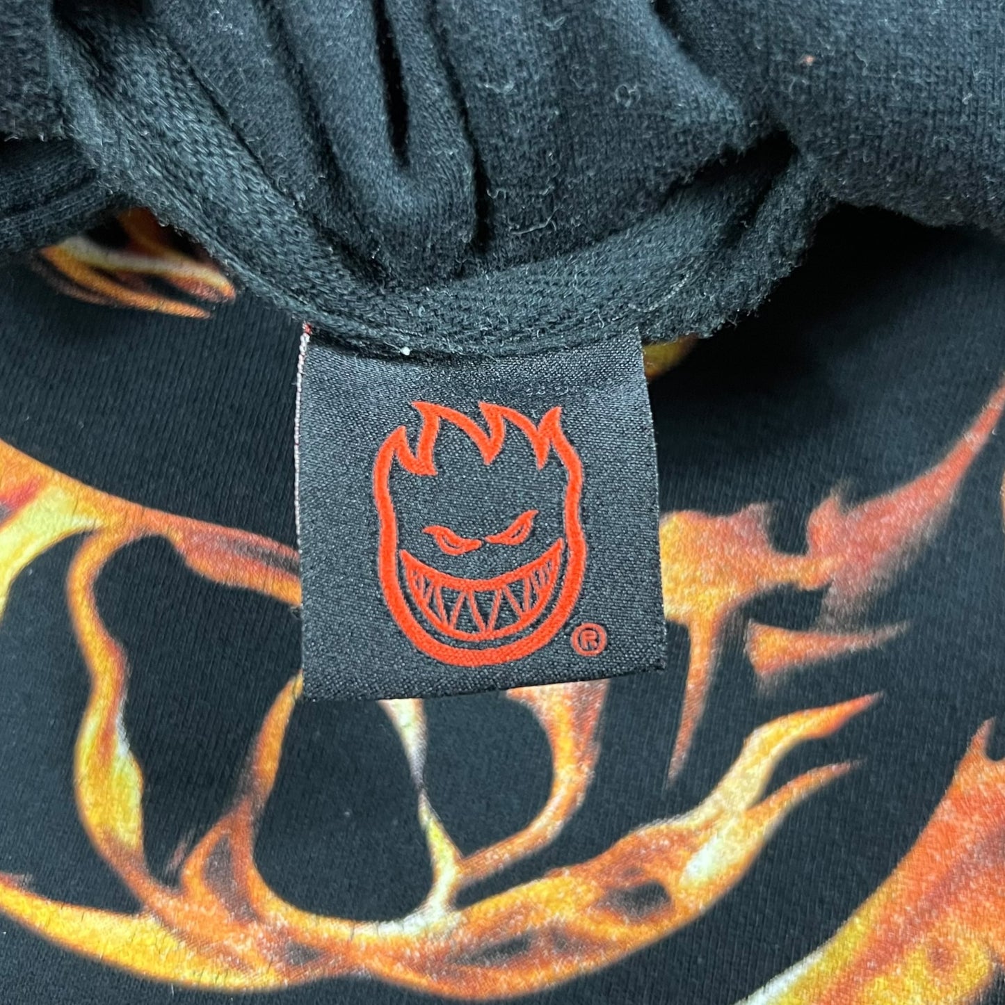 Y2K Spitfire wheels flames big hood skate hoodie (L)