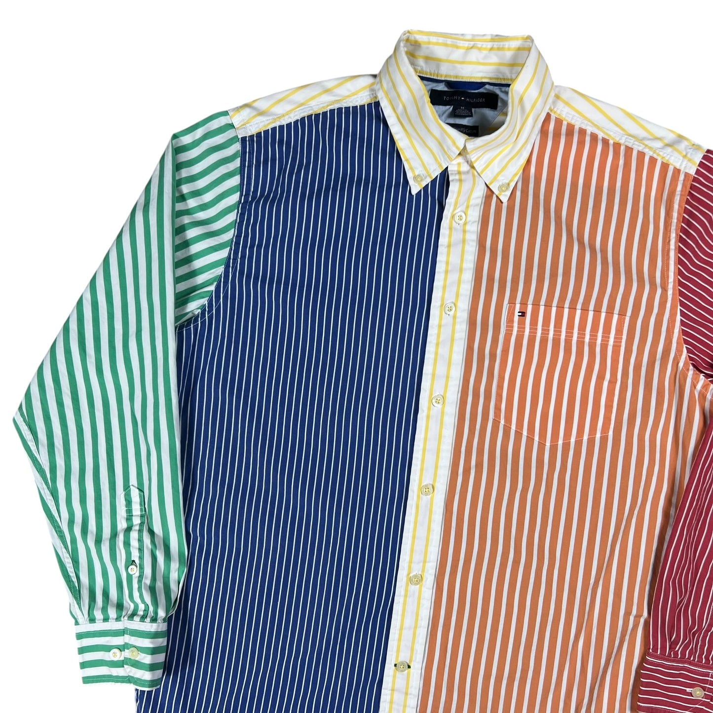Y2K Tommy Hilfiger multi color block striped stripey “80s two-ply cotton” button down shirt (M)