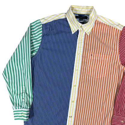 Y2K Tommy Hilfiger multi color block striped stripey “80s two-ply cotton” button down shirt (M)