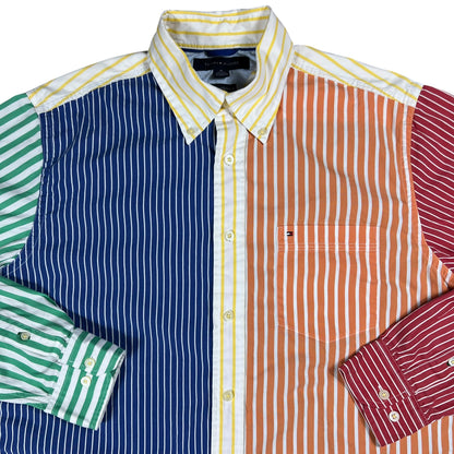 Y2K Tommy Hilfiger multi color block striped stripey “80s two-ply cotton” button down shirt (M)
