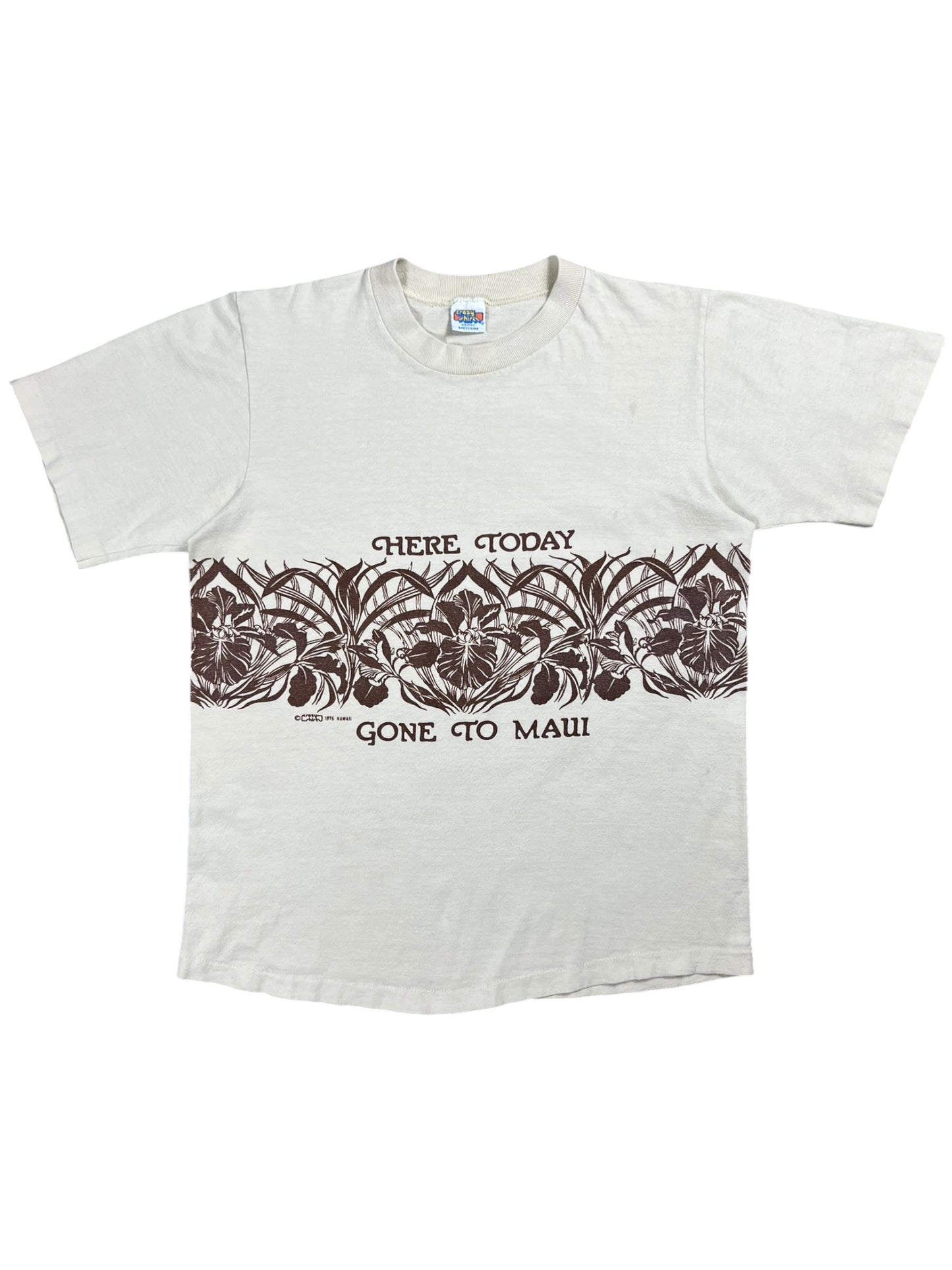 Vintage 1976 Crazy Shirts Here Today Gone To Maui wrap around tee (M)