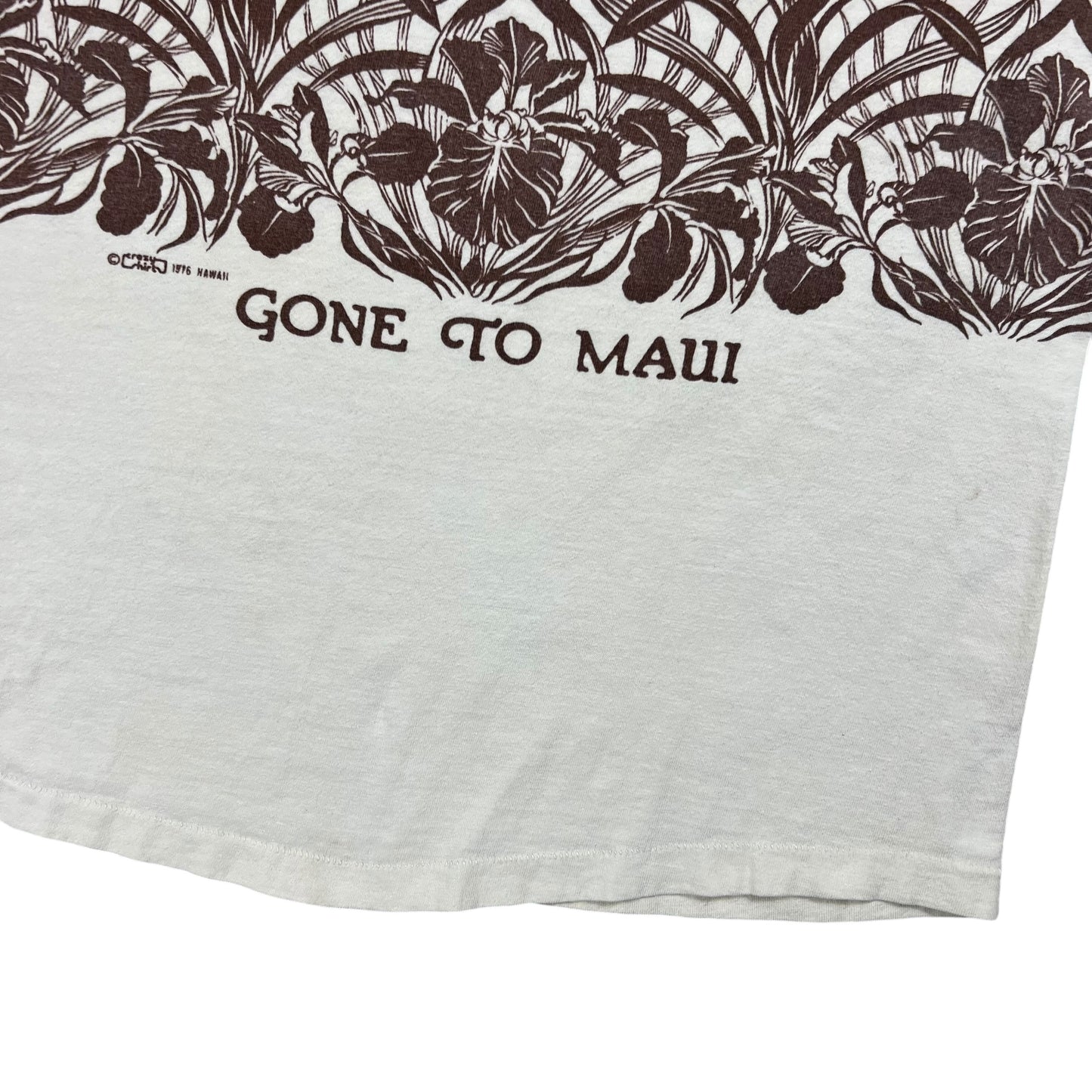 Vintage 1976 Crazy Shirts Here Today Gone To Maui wrap around tee (M)