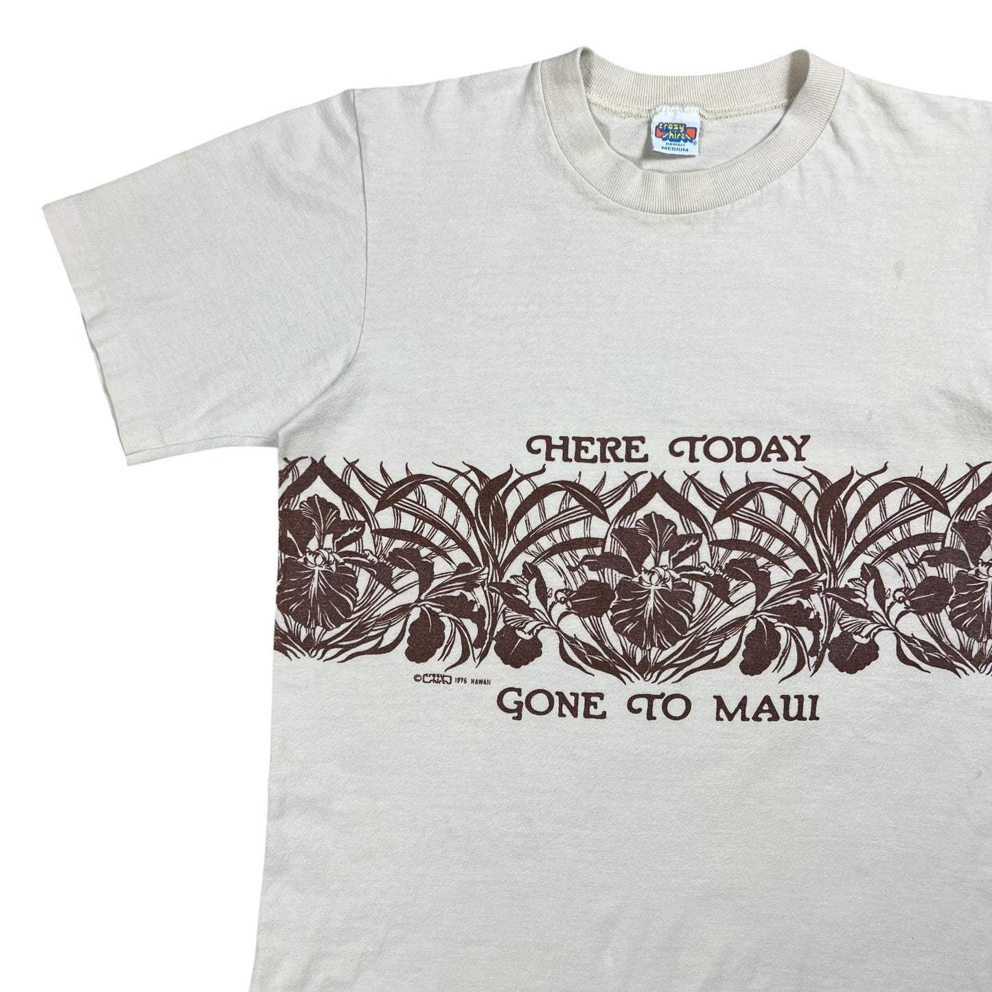 Vintage 1976 Crazy Shirts Here Today Gone To Maui wrap around tee (M)