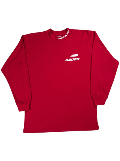 Vintage 90s Bauer Hockey Canada made red long sleeve mock neck shirt (M)