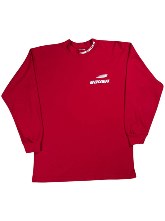 Vintage 90s Bauer Hockey Canada made red long sleeve mock neck shirt (M)