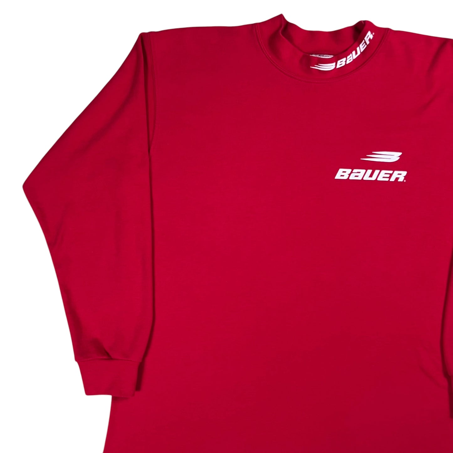 Vintage 90s Bauer Hockey Canada made red long sleeve mock neck shirt (M)