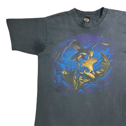 Vintage 90s Harley Davidson Motorcycles Eagle vs Dragon faded black Apple tee (L)