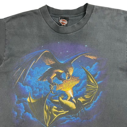 Vintage 90s Harley Davidson Motorcycles Eagle vs Dragon faded black Apple tee (L)