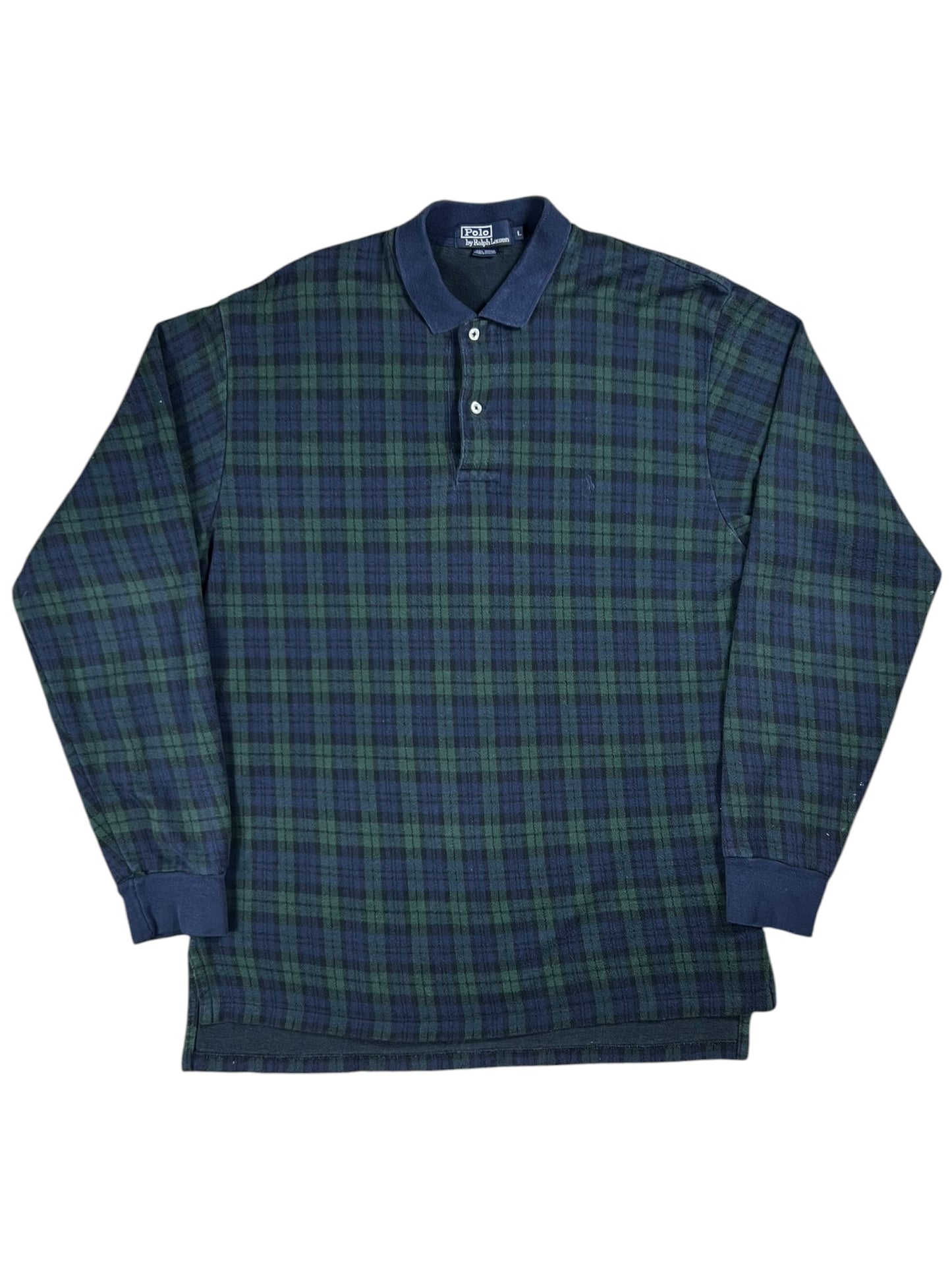 Vintage 90s Polo Ralph Lauren plaid mini horse long sleeve rugby shirt (L)
