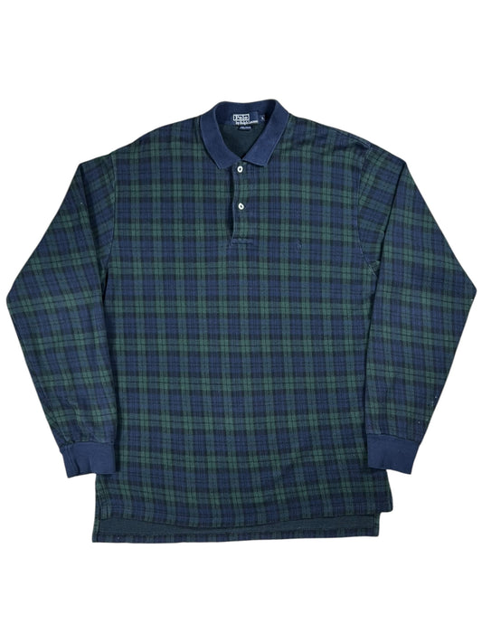 Vintage 90s Polo Ralph Lauren plaid mini horse long sleeve rugby shirt (L)
