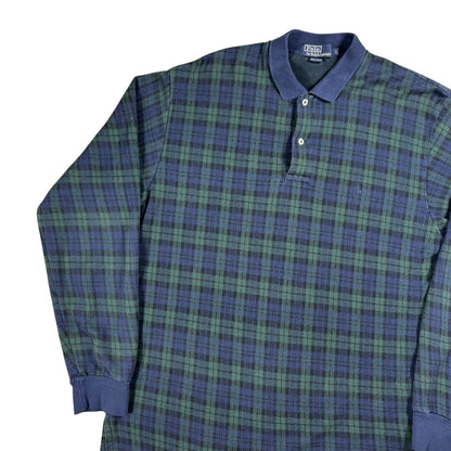 Vintage 90s Polo Ralph Lauren plaid mini horse long sleeve rugby shirt (L)