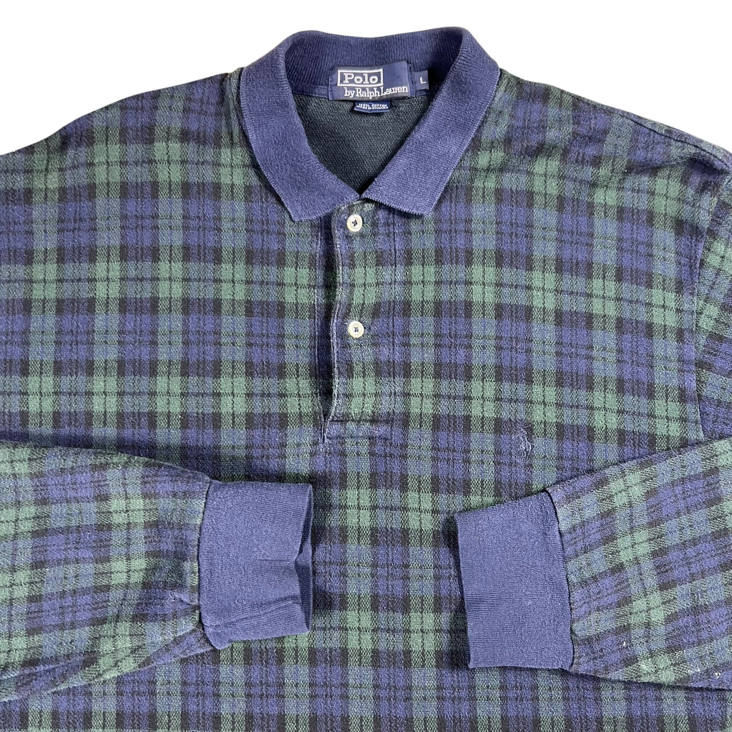 Vintage 90s Polo Ralph Lauren plaid mini horse long sleeve rugby shirt (L)