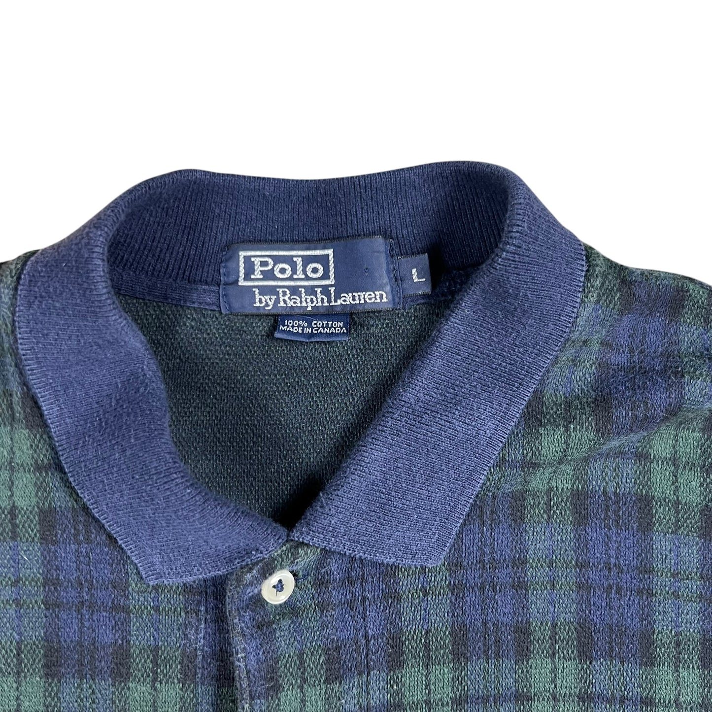 Vintage 90s Polo Ralph Lauren plaid mini horse long sleeve rugby shirt (L)