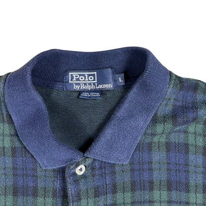Vintage 90s Polo Ralph Lauren plaid mini horse long sleeve rugby shirt (L)