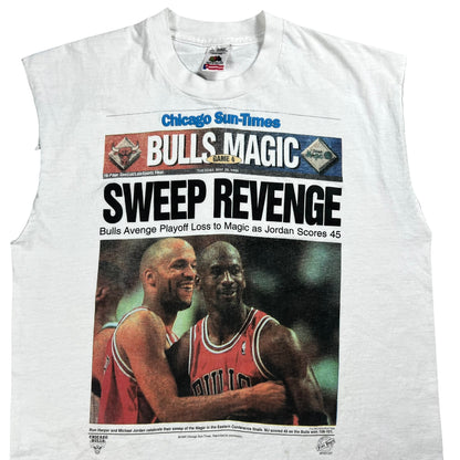 Vintage 1990 Chicago Bulls Michael Jordan newspaper cut off tank tee (M)