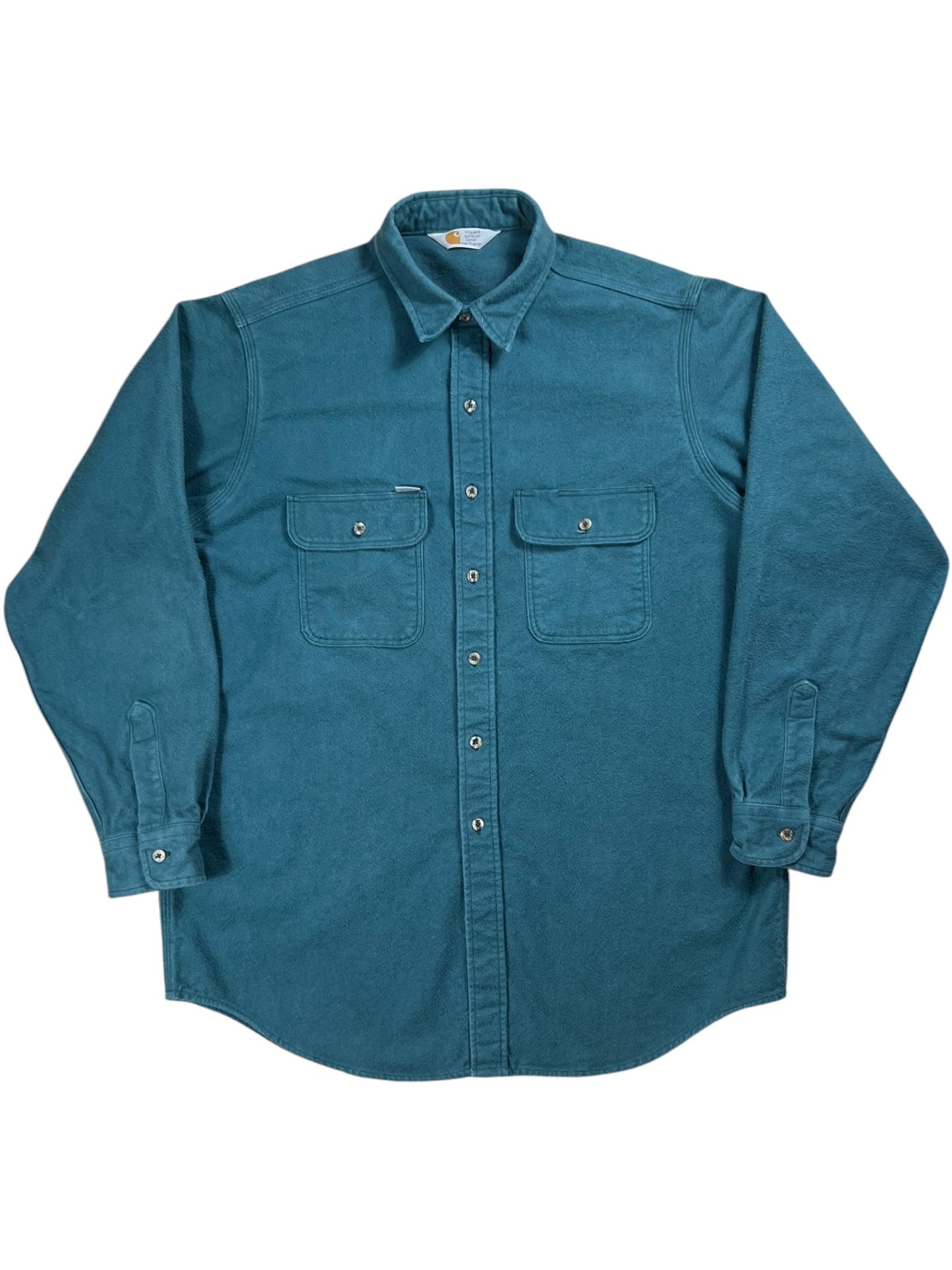 Vintage 80s Carhartt faded green chamois button up shirt (XL)