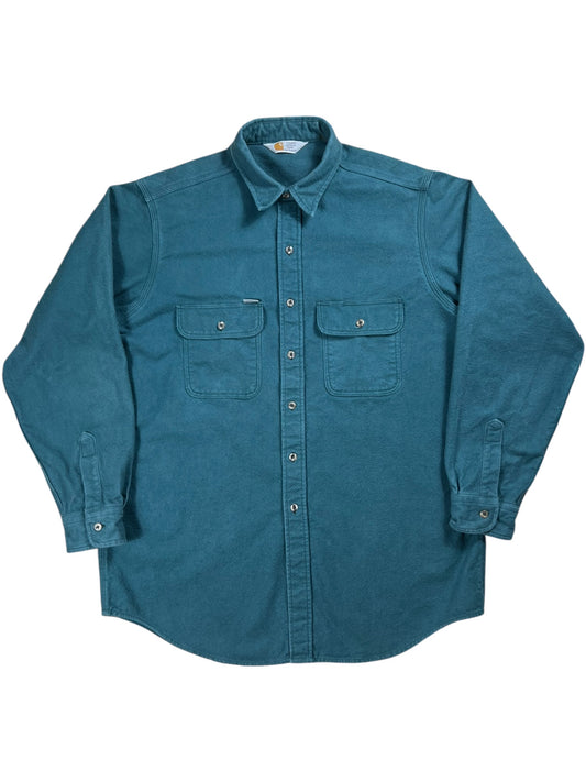 Vintage 80s Carhartt faded green chamois button up shirt (XL)