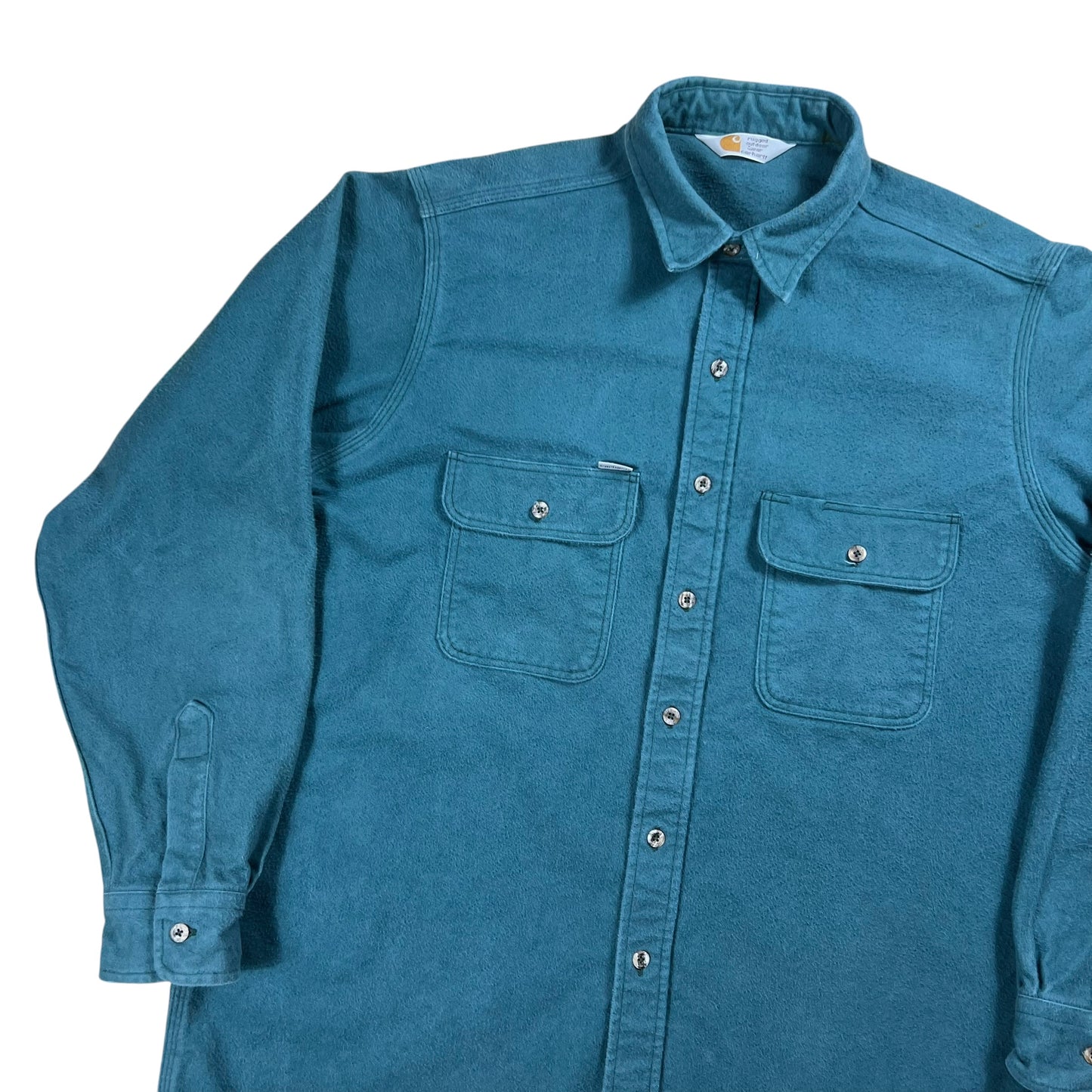 Vintage 80s Carhartt faded green chamois button up shirt (XL)