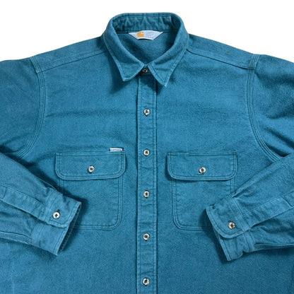 Vintage 80s Carhartt faded green chamois button up shirt (XL)