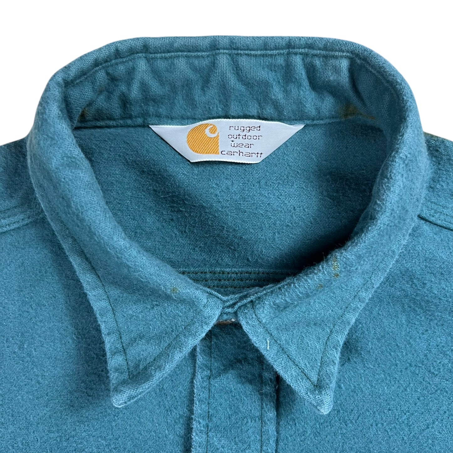 Vintage 80s Carhartt faded green chamois button up shirt (XL)