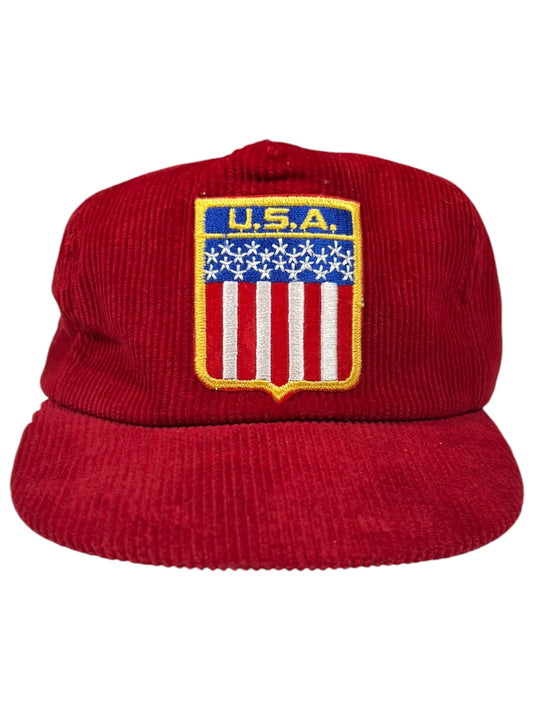 Vintage 90s Team USA crest corduroy cord SnapBack