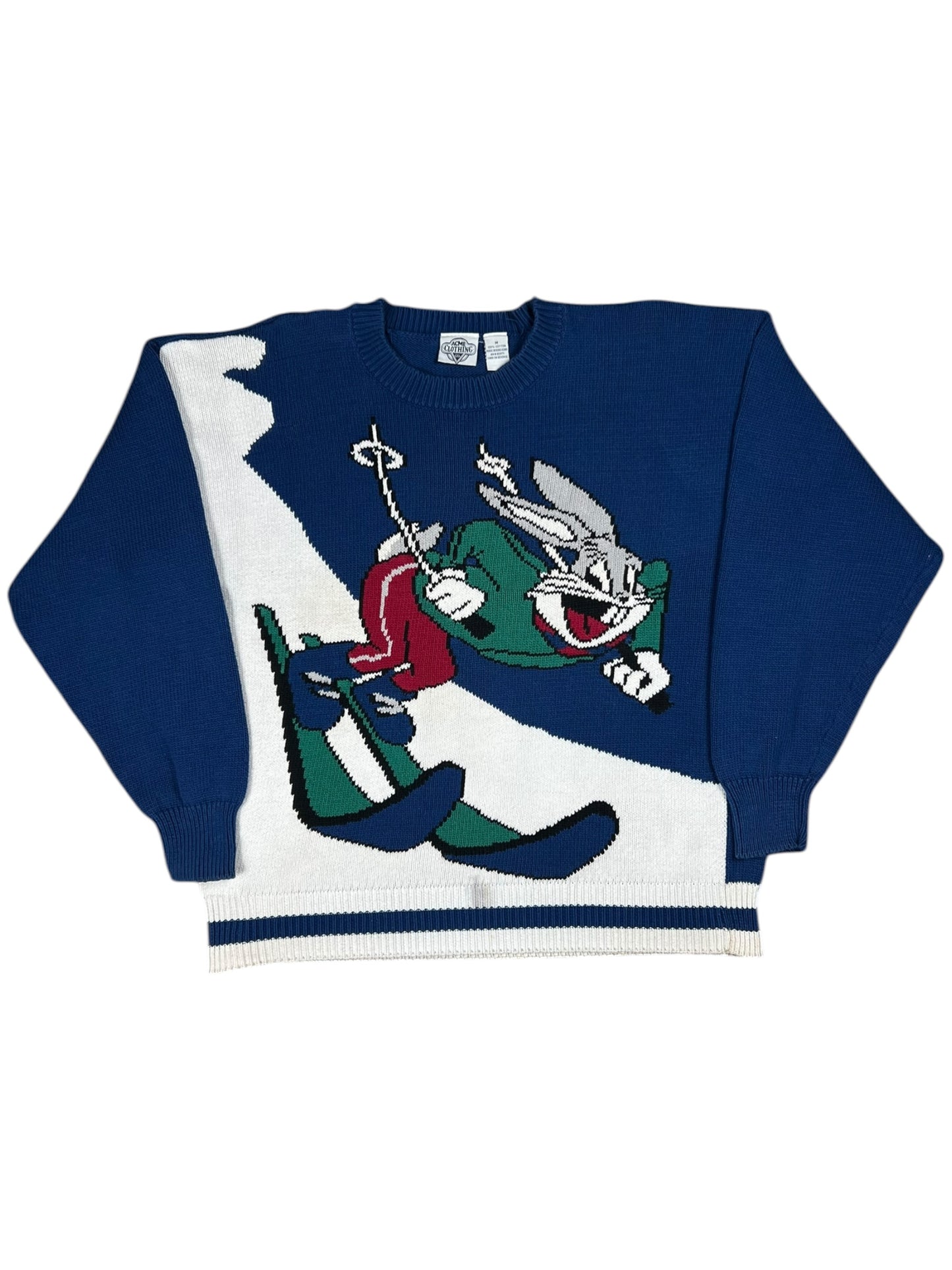 Vintage 1993 Acme Clothing Looney Tunes Bugs Bunny skiing 100% cotton sweater (M)
