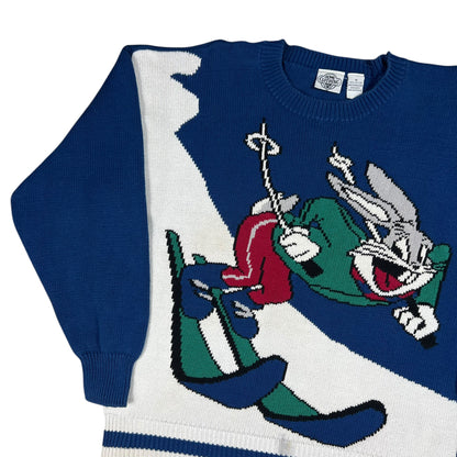 Vintage 1993 Acme Clothing Looney Tunes Bugs Bunny skiing 100% cotton sweater (M)