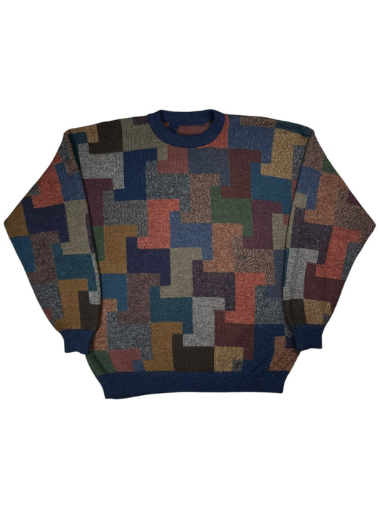 Vintage 90s multi color block abstract geometric sweater (L)