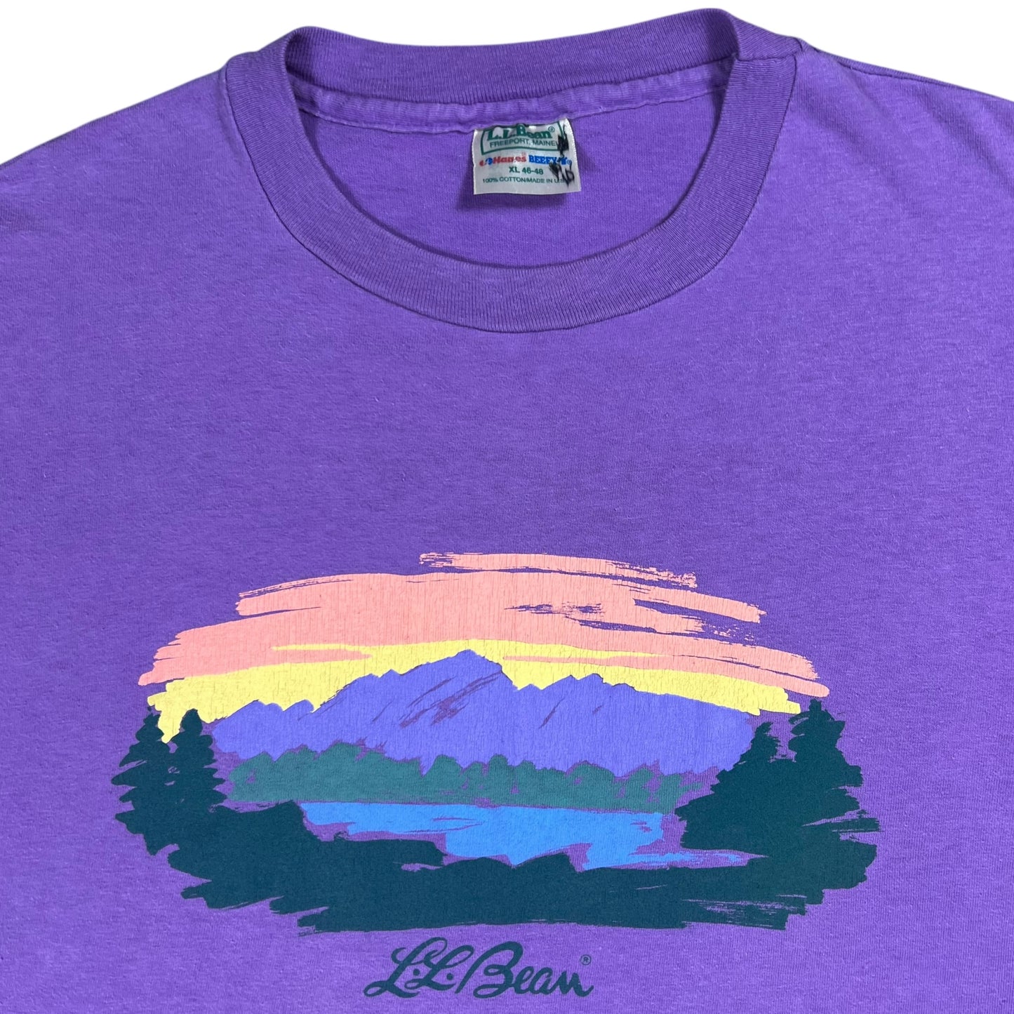 Vintage 90s L.L. Bean Hanes Mount Katahdin faded purple logo art tee (XL)