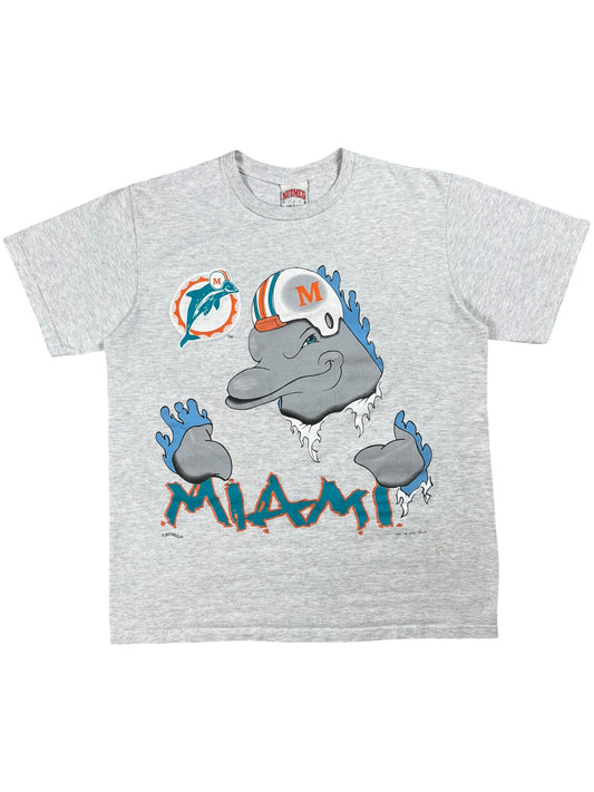 Vintage 1993 Nutmeg Miami Dolphins Mascot break through NFL tee (L)