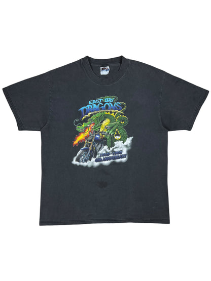 Vintage 1999 East Bay Dragons Black Outlaw Biker Gang faded tee (L)