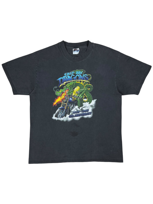 Vintage 1999 East Bay Dragons Black Outlaw Biker Gang faded tee (L)