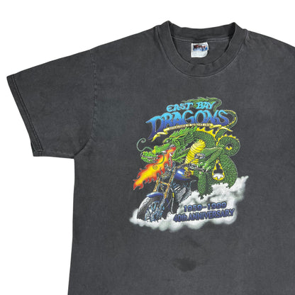 Vintage 1999 East Bay Dragons Black Outlaw Biker Gang faded tee (L)