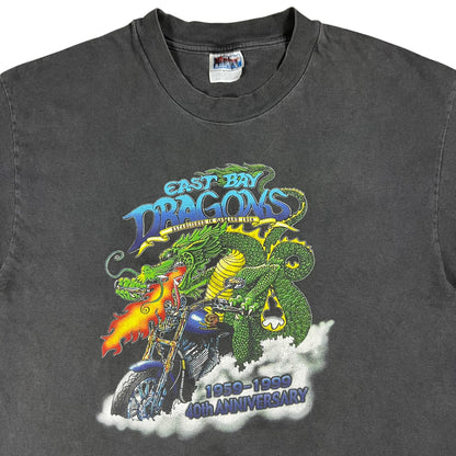 Vintage 1999 East Bay Dragons Black Outlaw Biker Gang faded tee (L)