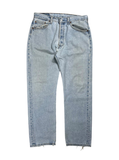 Vintage 90s Levi’s 501 button fly distressed & repaired USA made denim jeans (33x29)