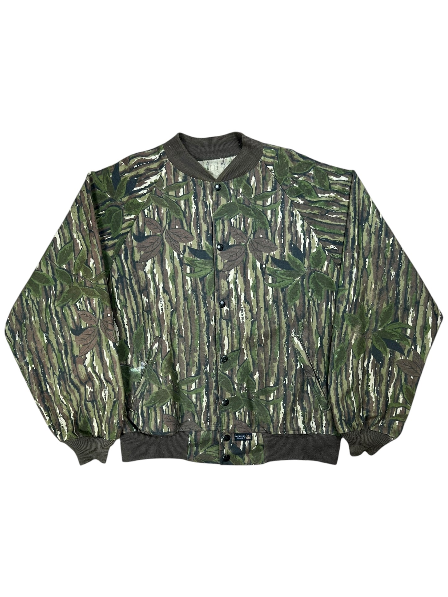 Vintage 80s Rattlers Brand Real Tree camo snap 100% cotton jacket (L)