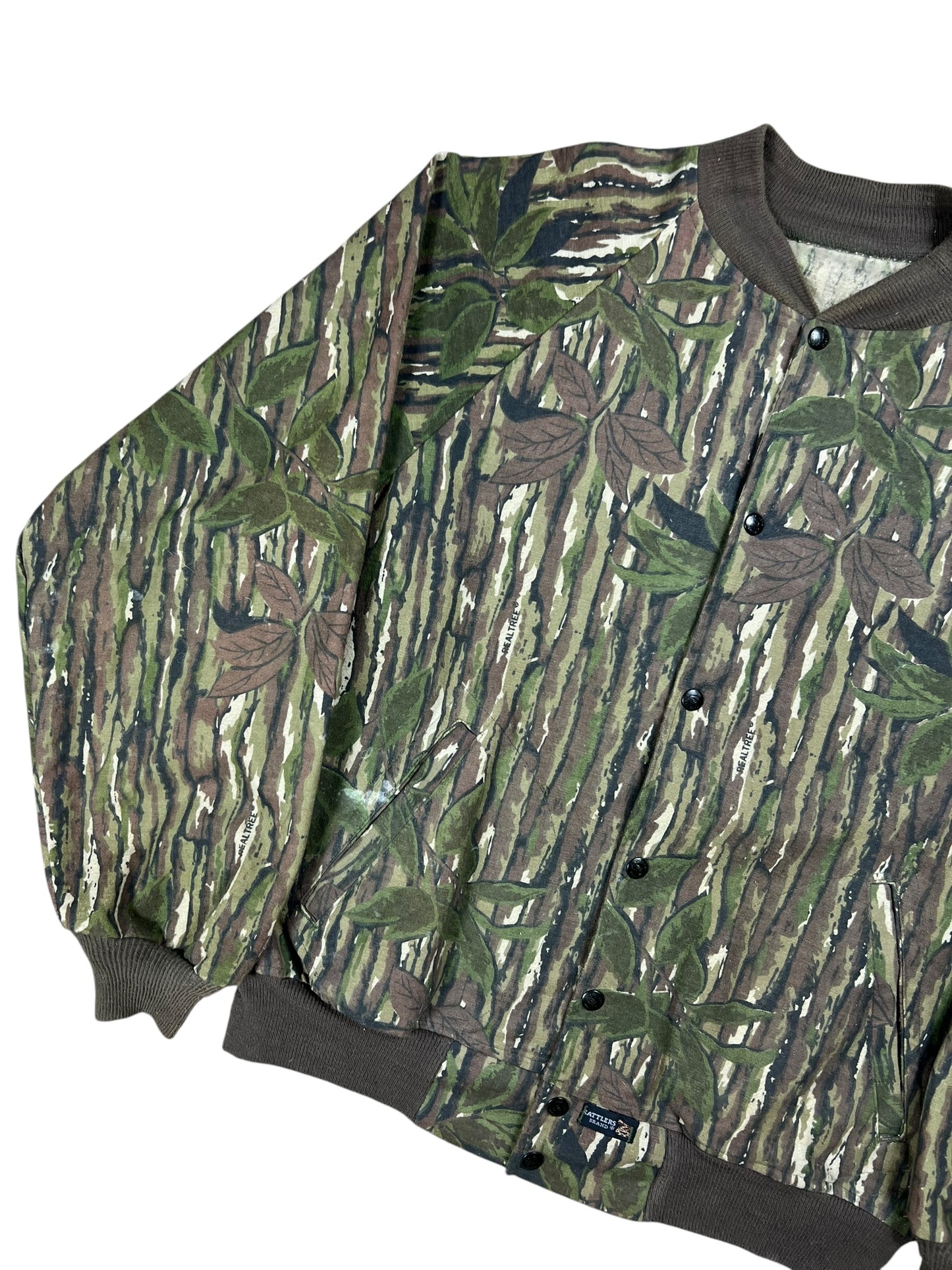 Vintage 80s Rattlers Brand Real Tree camo snap 100% cotton jacket (L)