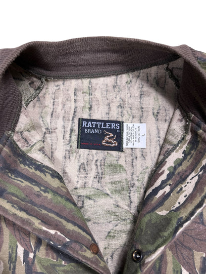 Vintage 80s Rattlers Brand Real Tree camo snap 100% cotton jacket (L)