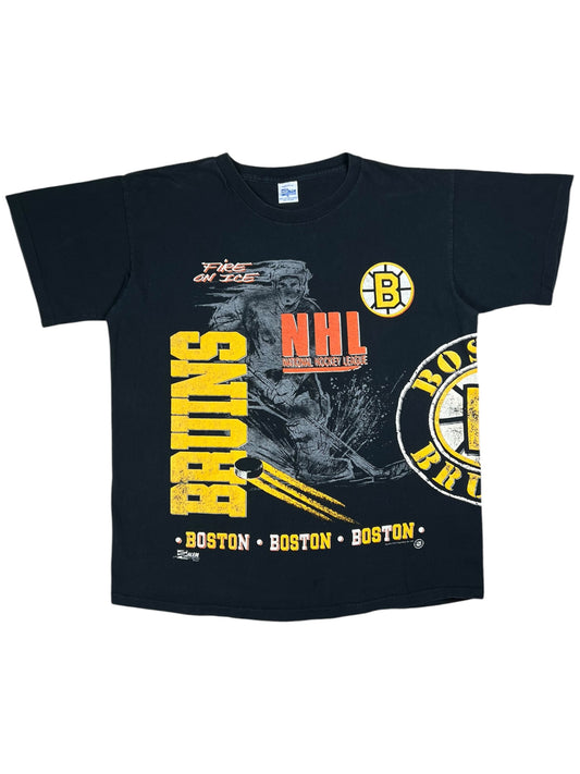 Vintage 1990 Salem Sports Boston Bruins Fire on Ice all over print tee (XL)