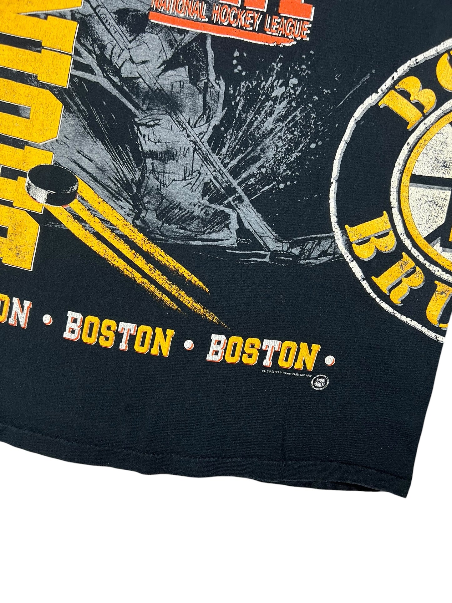 Vintage 1990 Salem Sports Boston Bruins Fire on Ice all over print tee (XL)