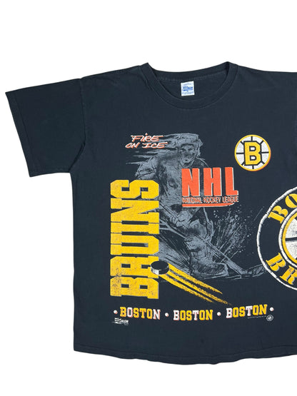 Vintage 1990 Salem Sports Boston Bruins Fire on Ice all over print tee (XL)