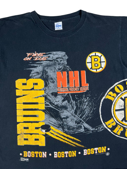 Vintage 1990 Salem Sports Boston Bruins Fire on Ice all over print tee (XL)