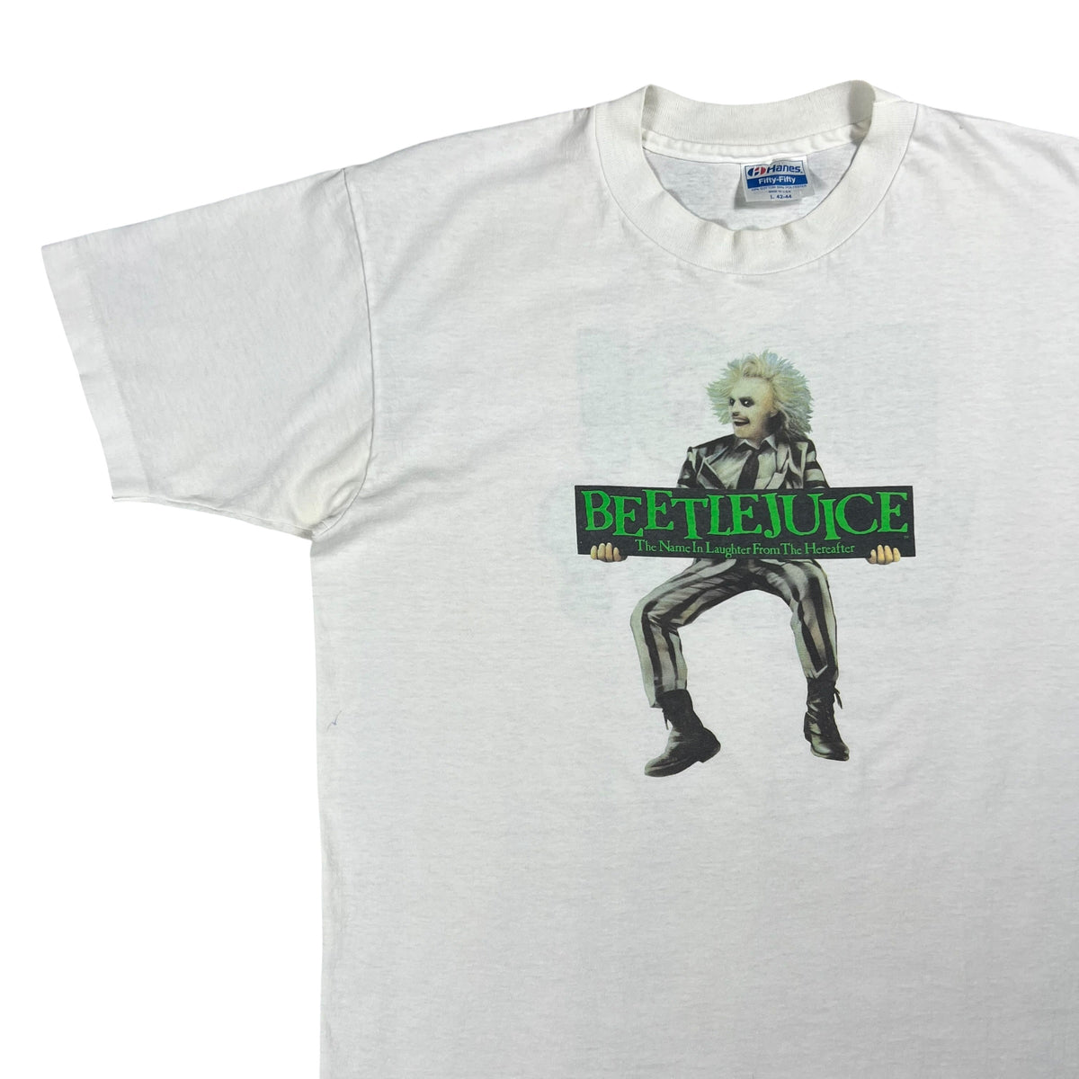 Vintage 90s Beetlejuice The Name in Laughter from the Hereafter BOO! WHO? Horror film tee (L)