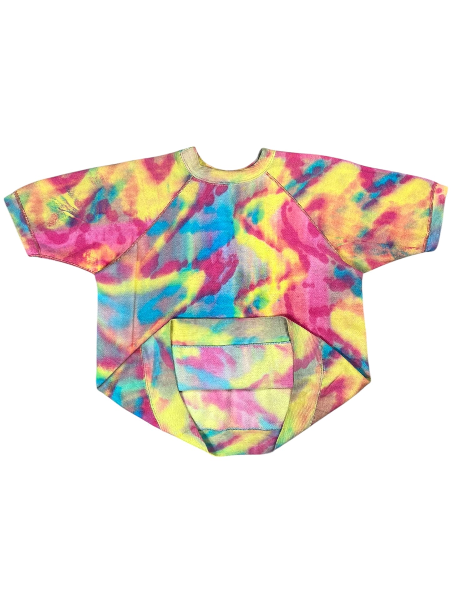 Vintage 1960s Tie Dye Hippie short sleeve psychedelic sweatshirt crewneck M)